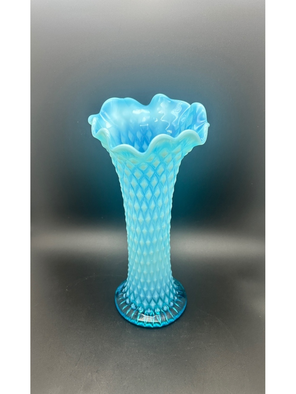 Northwoods Blue Opalescent Diamondpoint Vase